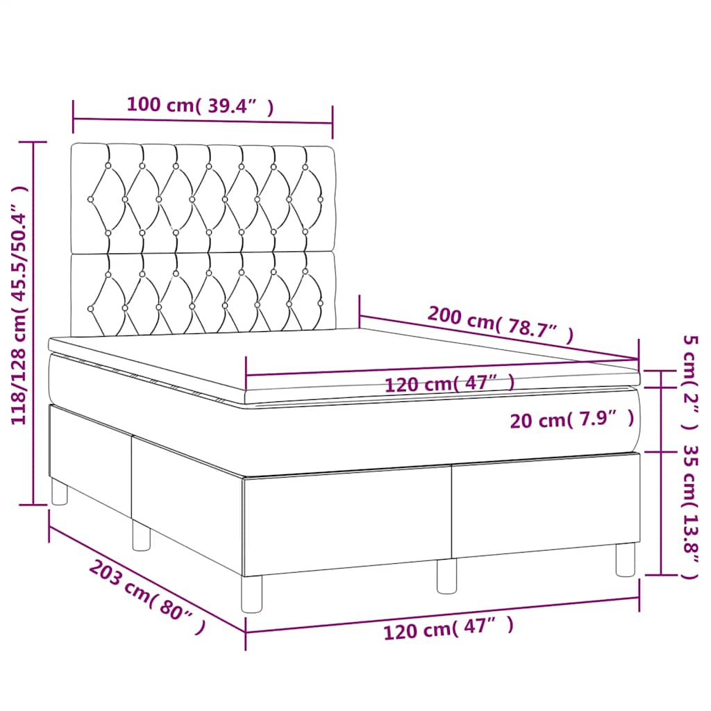 Box spring postelja z vzmetnico LED tem. zelena 120x200cm žamet - slika 9