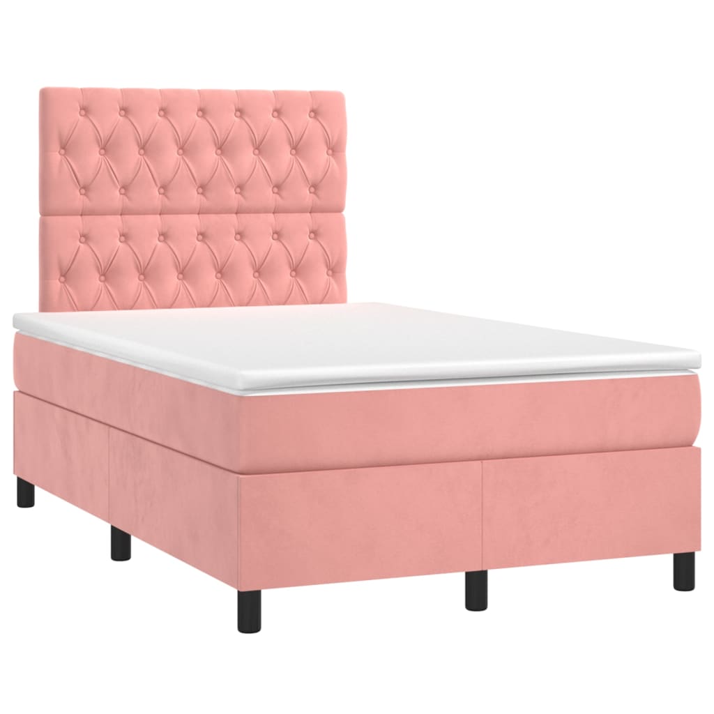 rózsaszín bársony rugós és LED-es ágy matraccal 120x200 cm