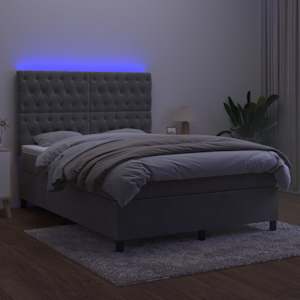 Box spring postel s matrací a LED světle šedá 140x190 cm samet - obrázek 4