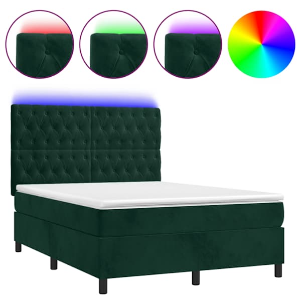 vidaXL kontinentaalvoodi madrats, LED, tumeroheline, 140x190 cm, samet