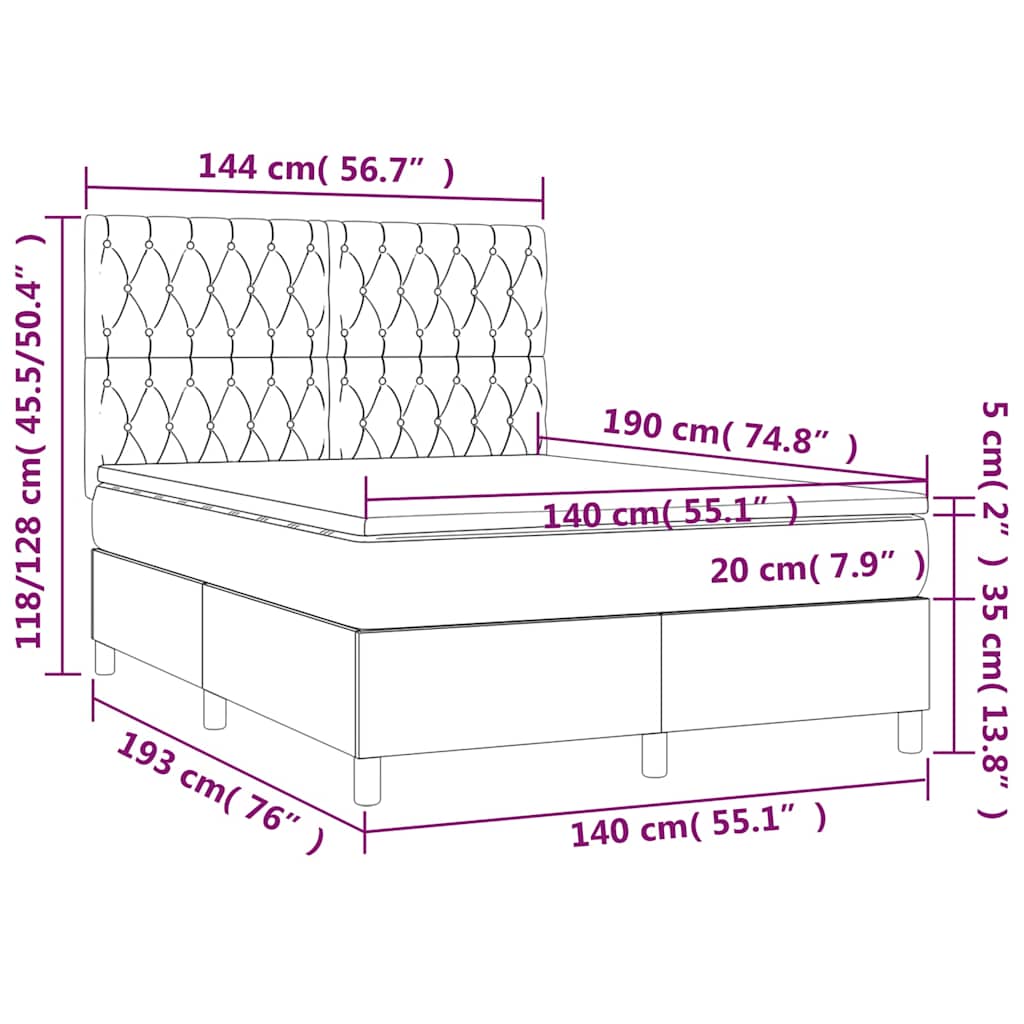 Box spring postel s matrací a LED tmavě zelená 140x190 cm samet - obrázek 9