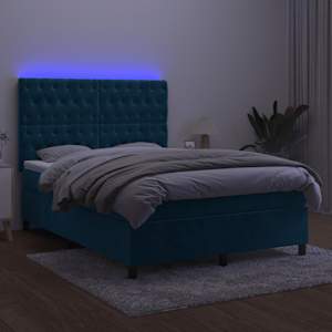 Box spring postel s matrací a LED tmavě modrá 140x190 cm samet - obrázek 4