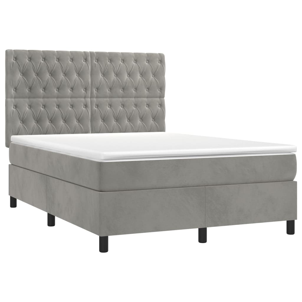 Thumbnail - vidaXL Boxspringbett mit Matratze & LED Hellgrau 140x200 cm Samt