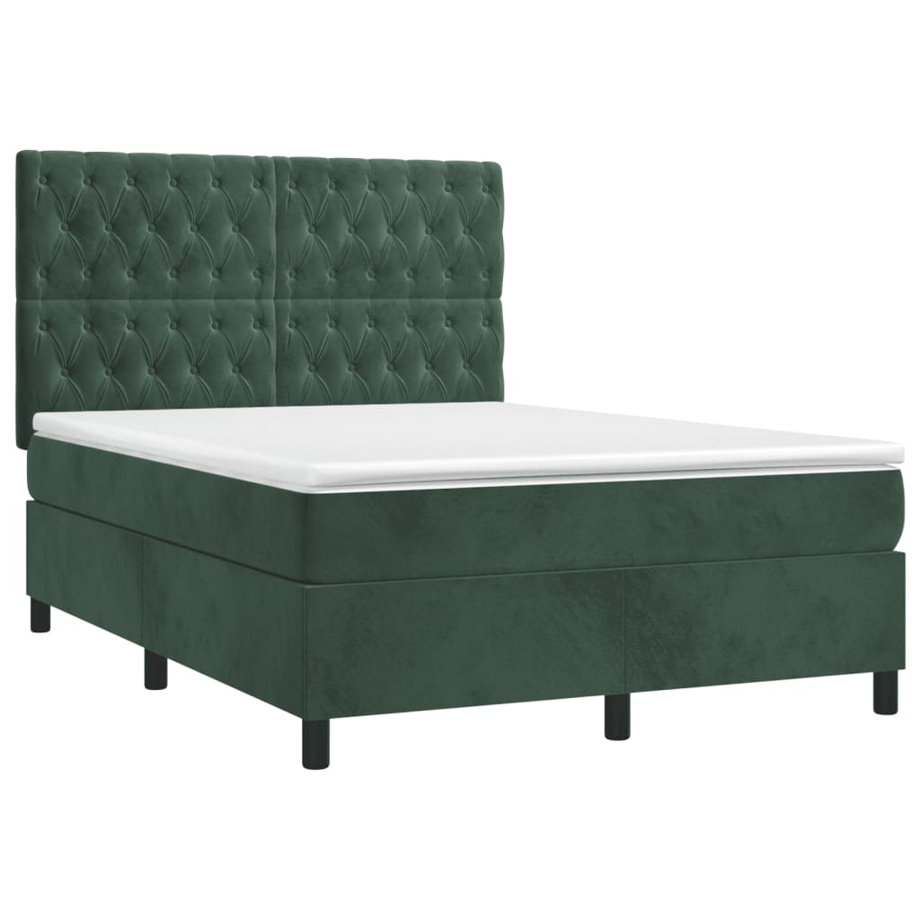 vidaXL Boxspring met matras en LED fluweel donkergroen 140x200 cm afbeelding