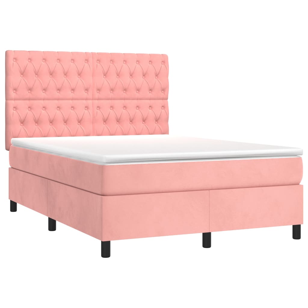 vidaXL Boxspring met matras en LED fluweel roze 140x200 cm afbeelding