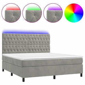 Box spring postel s matrací a LED světle šedá 160x200 cm samet - obrázek 2