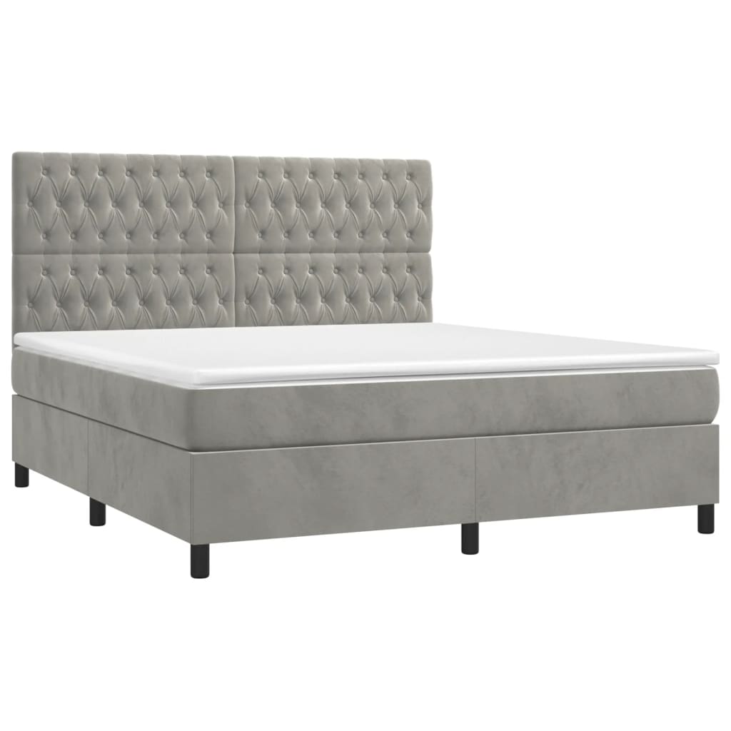 Thumbnail - vidaXL Boxspringbett mit Matratze & LED Hellgrau 160x200 cm Samt