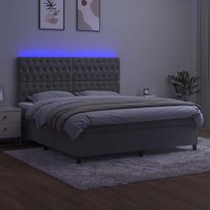 Box spring postel s matrací a LED světle šedá 160x200 cm samet - obrázek 4