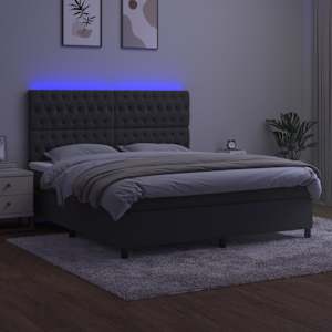 Box spring postelja z vzmetnico LED temno siva 160x200 cm žamet - slika 4