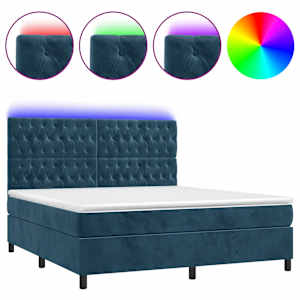 Box spring postelja z vzmetnico LED temno modra 160x200cm žamet - slika 2