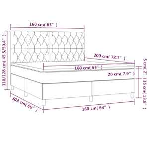 Box spring postel s matrací a LED tmavě modrá 160x200 cm samet - obrázek 9