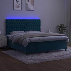Box spring postelja z vzmetnico LED temno modra 160x200cm žamet - slika 4