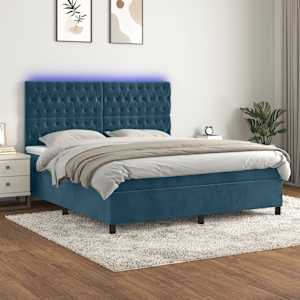 Box spring postel s matrací a LED tmavě modrá 160x200 cm samet - obrázek 1