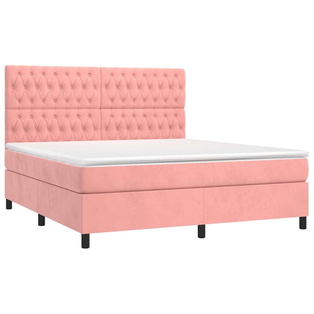 vidaXL Boxspring met matras en LED fluweel roze 160x200 cm afbeelding
