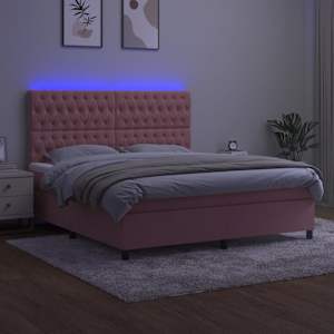 Box spring postelja z vzmetnico LED roza 160x200 cm žamet - slika 4