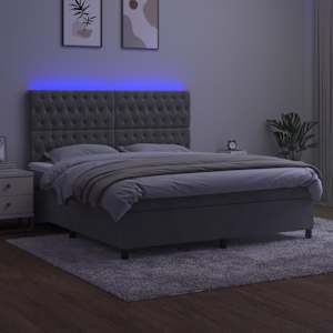 Box spring postel s matrací a LED světle šedá 180x200 cm samet - obrázek 4