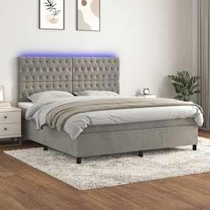 Box spring postel s matrací a LED světle šedá 180x200 cm samet - obrázek 1