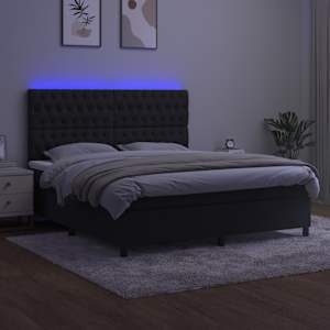 Box spring postelja z vzmetnico LED črna 180x200 cm žamet - slika 4