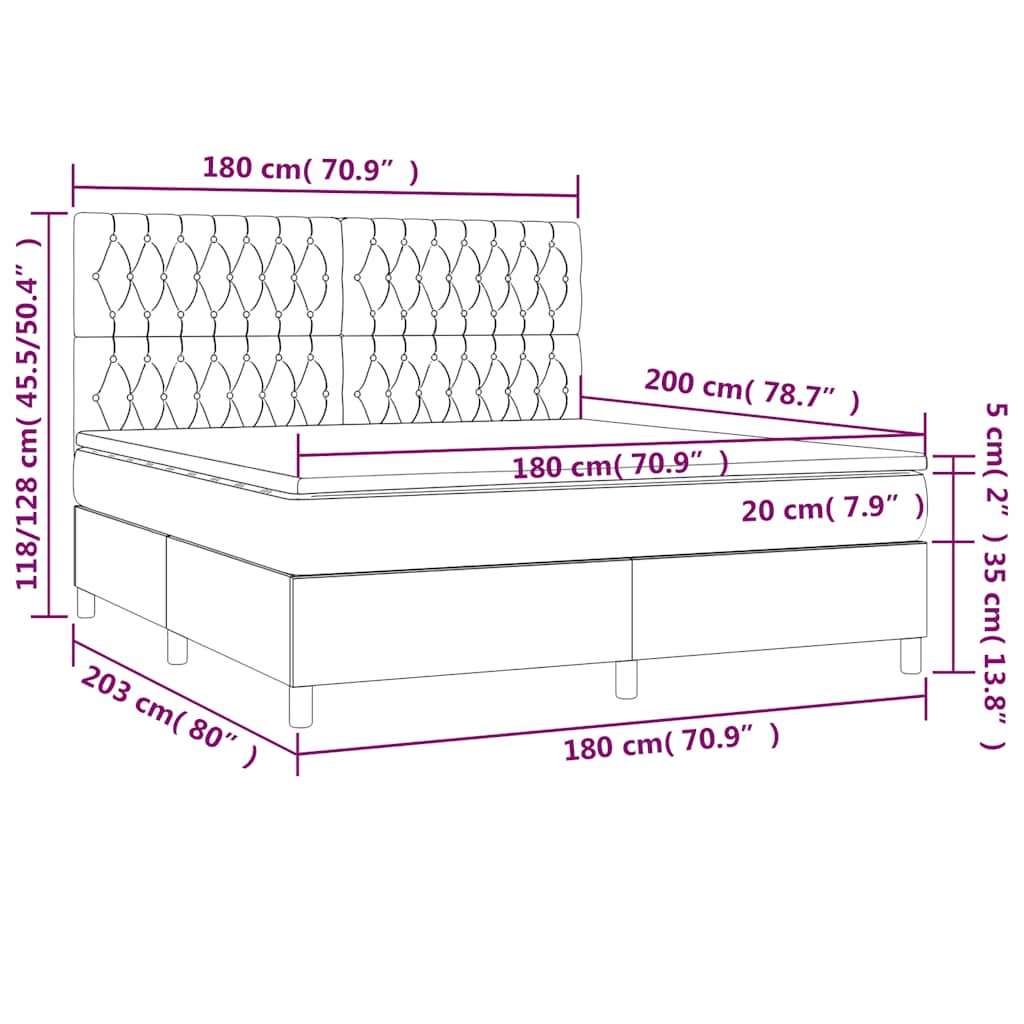 Box spring postel s matrací a LED tmavě zelená 180x200 cm samet - obrázek 9