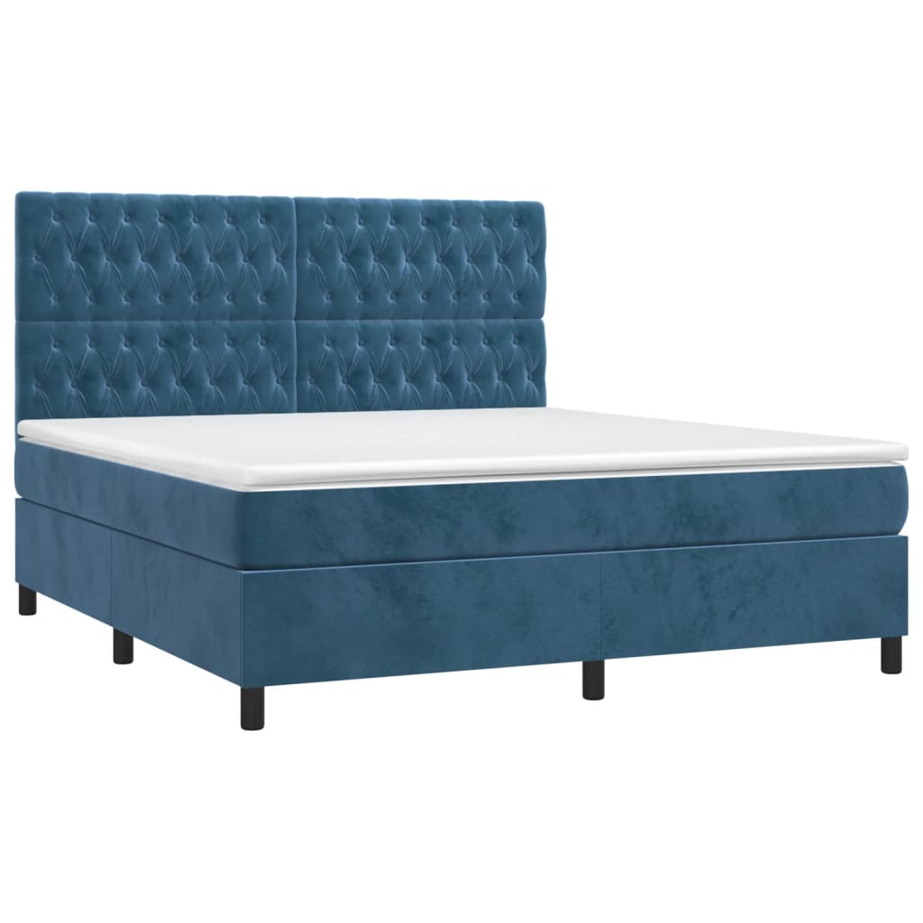 vidaXL Boxspring met matras en LED fluweel donkerblauw 180x200 cm afbeelding