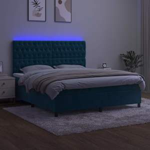 Box spring postelja z vzmetnico LED temno modra 180x200cm žamet - slika 4