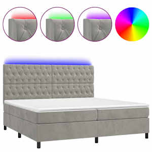 Box spring postel s matrací a LED světle šedá 200x200 cm samet - obrázek 2