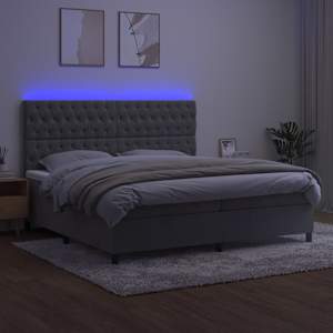 Box spring postel s matrací a LED světle šedá 200x200 cm samet - obrázek 4