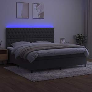 Box spring postelja z vzmetnico LED temno siva 200x200 cm žamet - slika 4