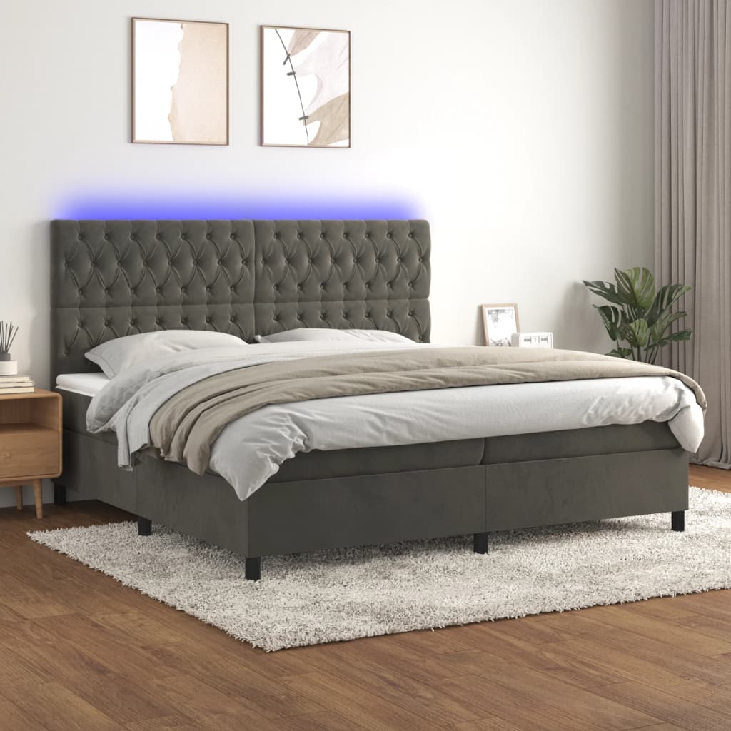 vidaXL Boxspringbett mit Matratze & LED Dunkelgrau 200x200 cm Samt