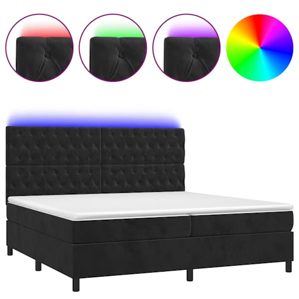 vidaXL kontinentaalvoodi madrats ja LED, must, 200x200 cm, samet