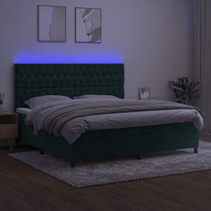 Box spring postel s matrací a LED tmavě zelená 200x200 cm samet - obrázek 4