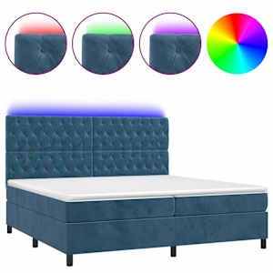 Box spring postelja z vzmetnico LED temno modra 200x200cm žamet - slika 2