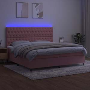 Box spring postel s matrací a LED růžová 200x200 cm samet - obrázek 4