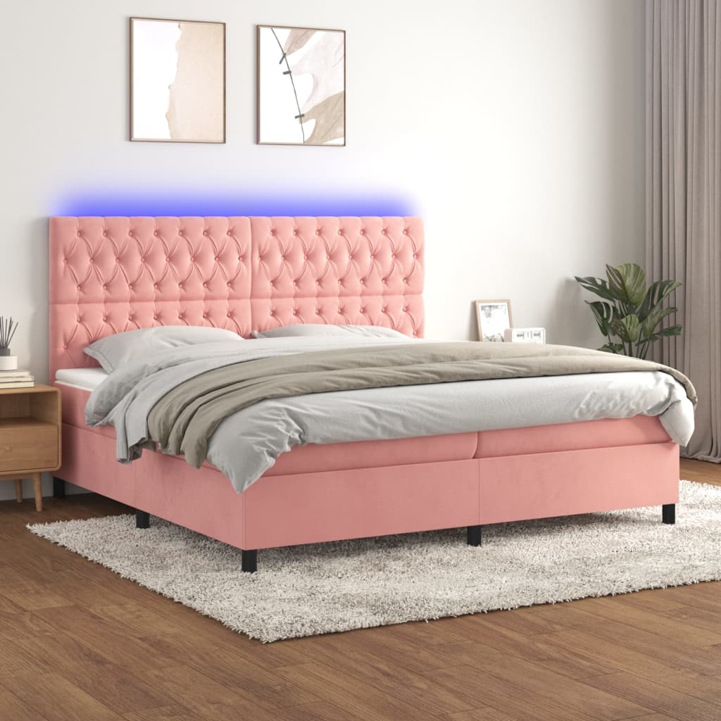 vidaXL Boxspringbett mit Matratze & LED Rosa 200x200 cm Samt