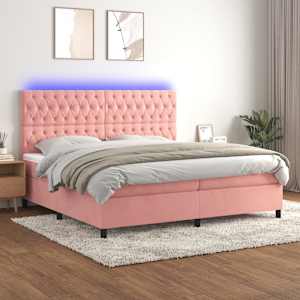Box spring postel s matrací a LED růžová 200x200 cm samet - obrázek 1
