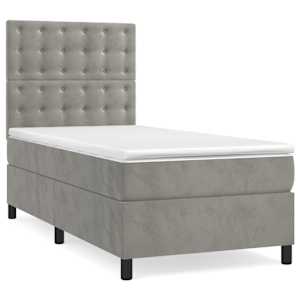 Box spring postel s matrací a LED světle šedá 80 x 200 cm samet - obrázek 3