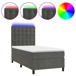 Box spring postel s matrací a LED tmavě šedá 90x190 cm samet - obrázek 2