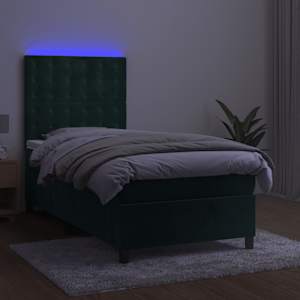Box spring postel s matrací a LED tmavě zelená 90x190 cm samet - obrázek 4