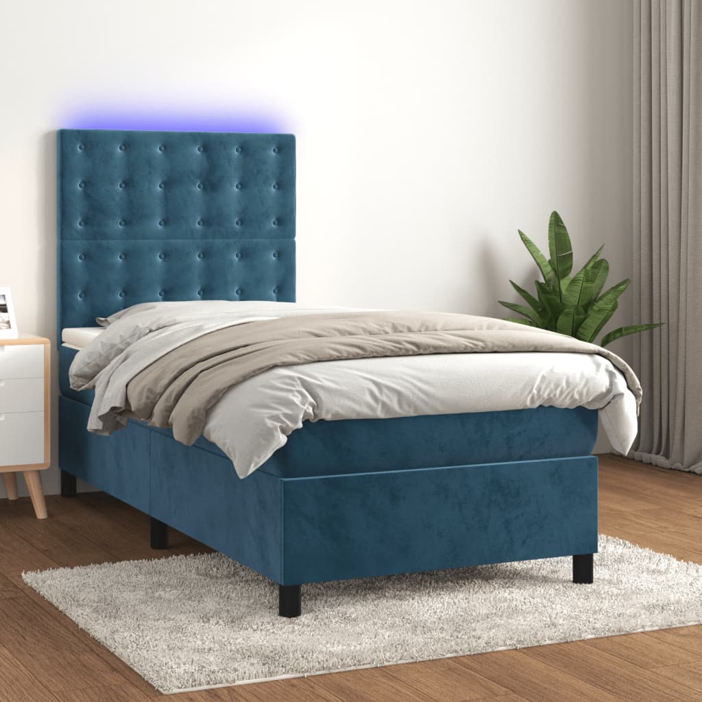 Boxspringbett mit Matratze & LED Dunkelblau 90×190 cm Samt