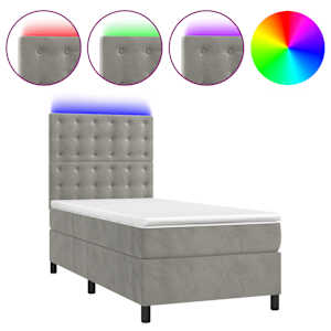 Box spring postel s matrací a LED světle šedá 90x200 cm samet - obrázek 2