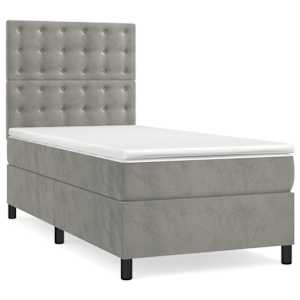Box spring postel s matrací a LED světle šedá 90x200 cm samet - obrázek 3