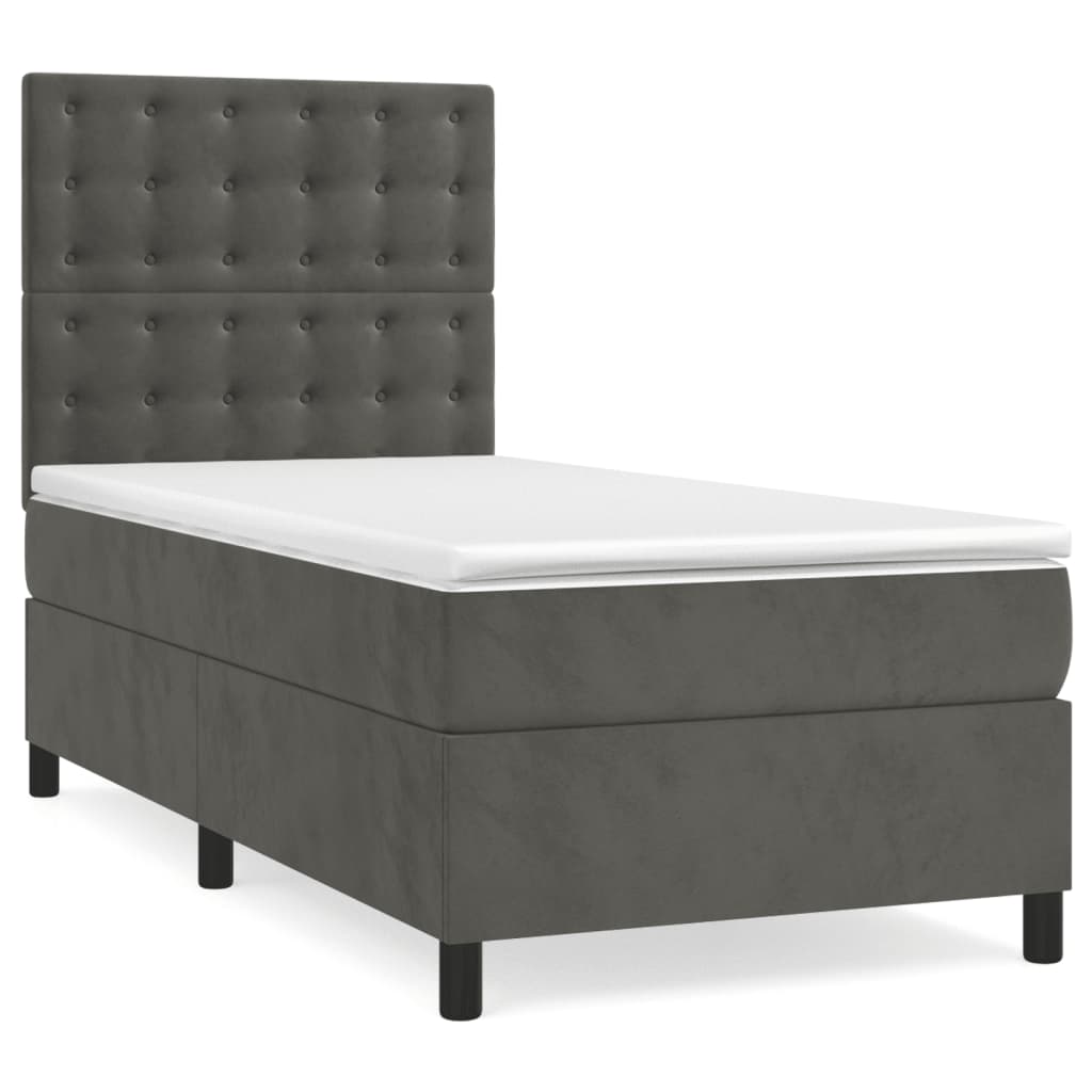 Thumbnail - vidaXL Boxspringbett mit Matratze & LED Dunkelgrau 90x200 cm Samt