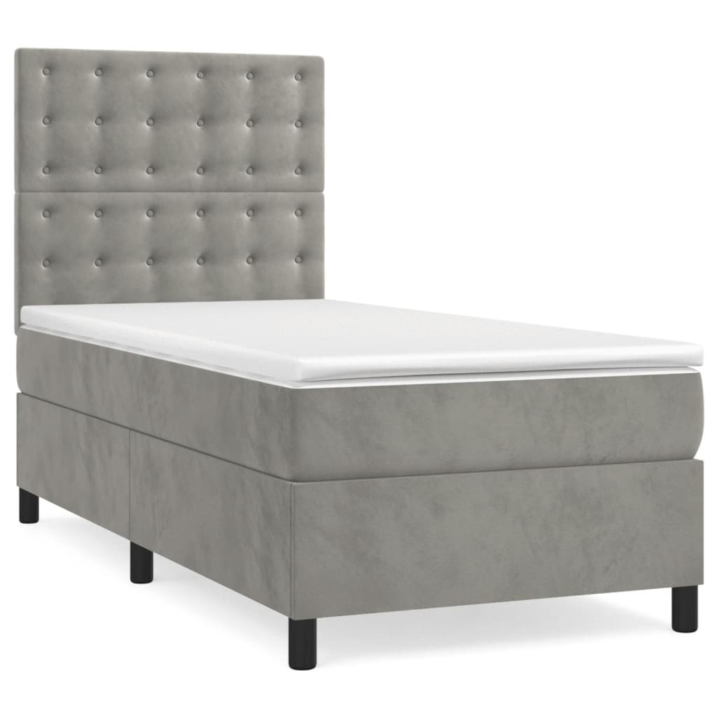 vidaXL Boxspring met matras en LED fluweel lichtgrijs 100x200 cm afbeelding