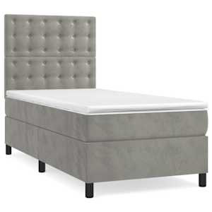 Box spring postel s matrací a LED světle šedá 100x200 cm samet - obrázek 3