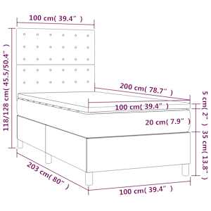 Box spring postel s matrací a LED světle šedá 100x200 cm samet - obrázek 9