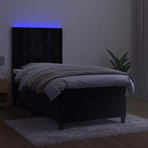 Box spring postel s matrací a LED černá 100x200 cm samet - obrázek 4