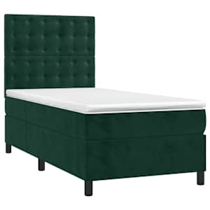 Box spring postel s matrací a LED tmavě zelená 100x200 cm samet - obrázek 3