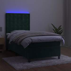 Box spring postel s matrací a LED tmavě zelená 100x200 cm samet - obrázek 4