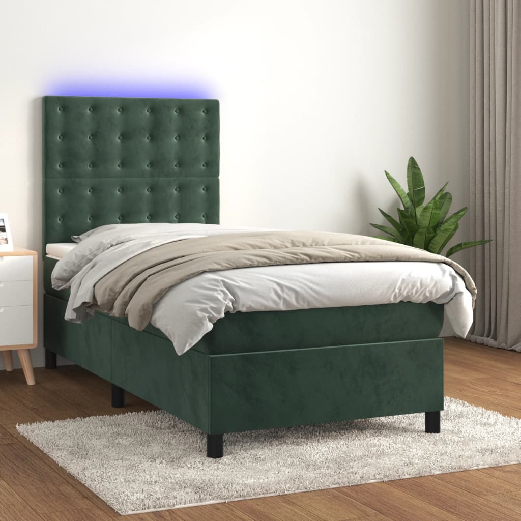 Boxspringbett mit Matratze & LED Dunkelgrün 100×200 cm Samt