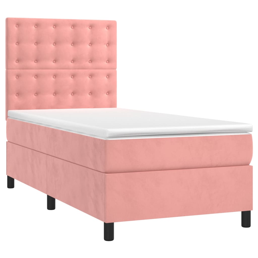 vidaXL Boxspring met matras en LED fluweel roze 100x200 cm afbeelding